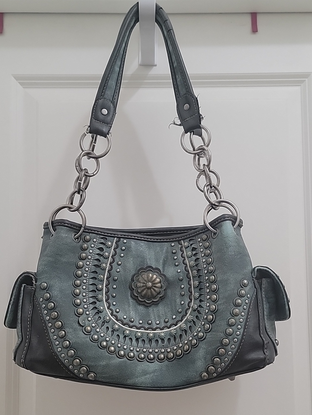 Montana West Teal Shoulder Bag with Silver-Tone Stud Accents
